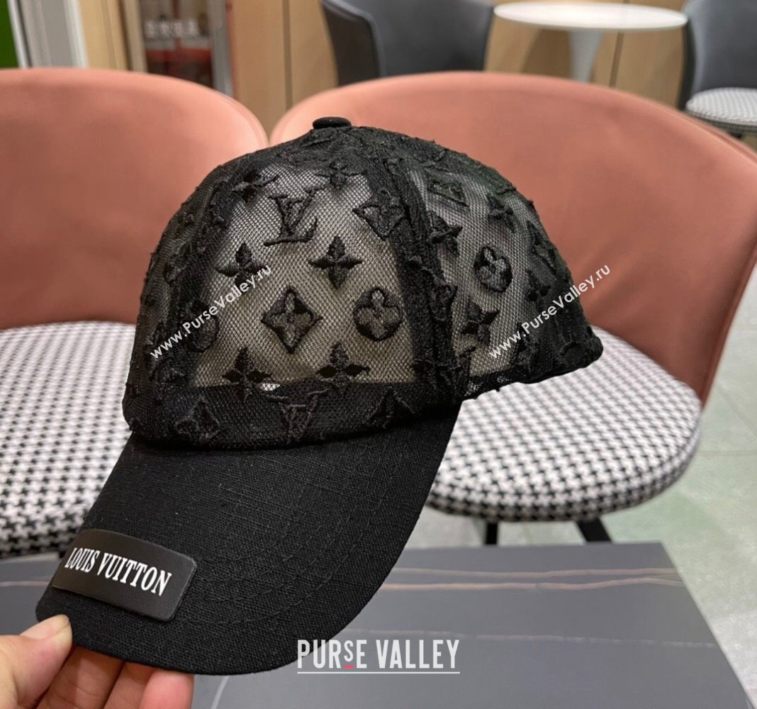 Louis Vuitton Monogram Mesh Baseball Hat Black 2024 0619 (A-240619068)