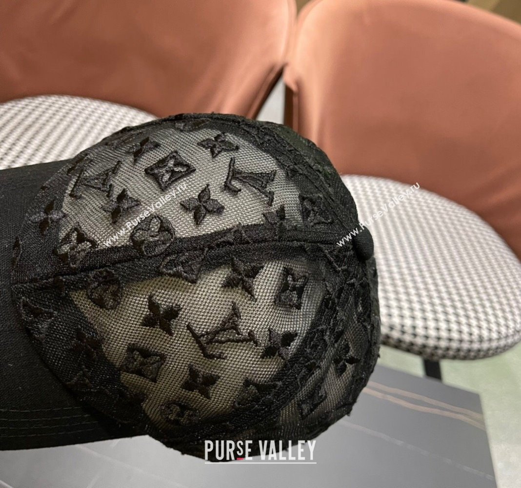 Louis Vuitton Monogram Mesh Baseball Hat Black 2024 0619 (A-240619068)