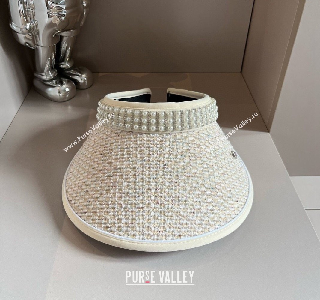 Chanel Tweed Visor Hat with Pearls Beige 2024 0618 (A-240619074)