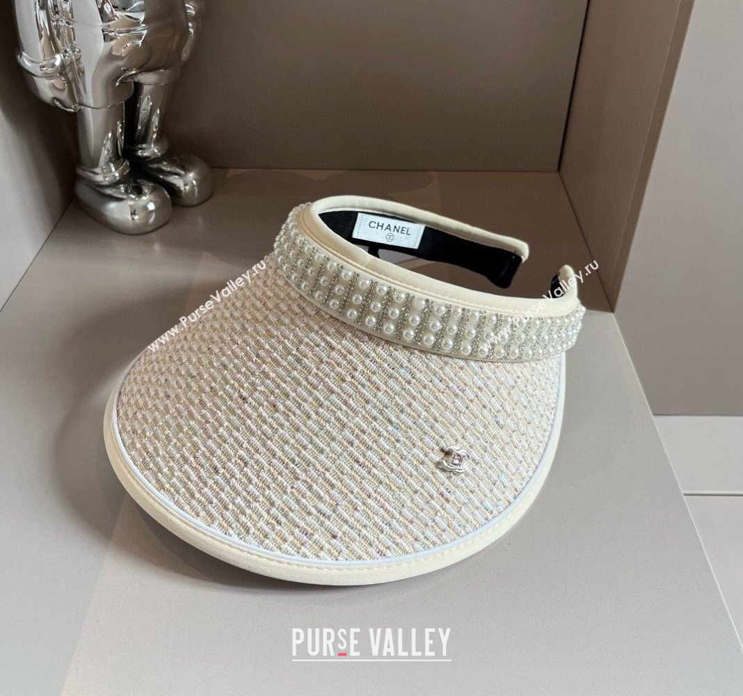 Chanel Tweed Visor Hat with Pearls Beige 2024 0618 (A-240619074)