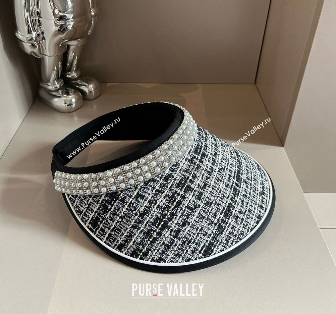 Chanel Tweed Visor Hat with Pearls Black 2024 0618 (A-240619075)