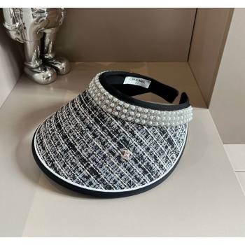 Chanel Tweed Visor Hat with Pearls Black 2024 0618 (A-240619075)