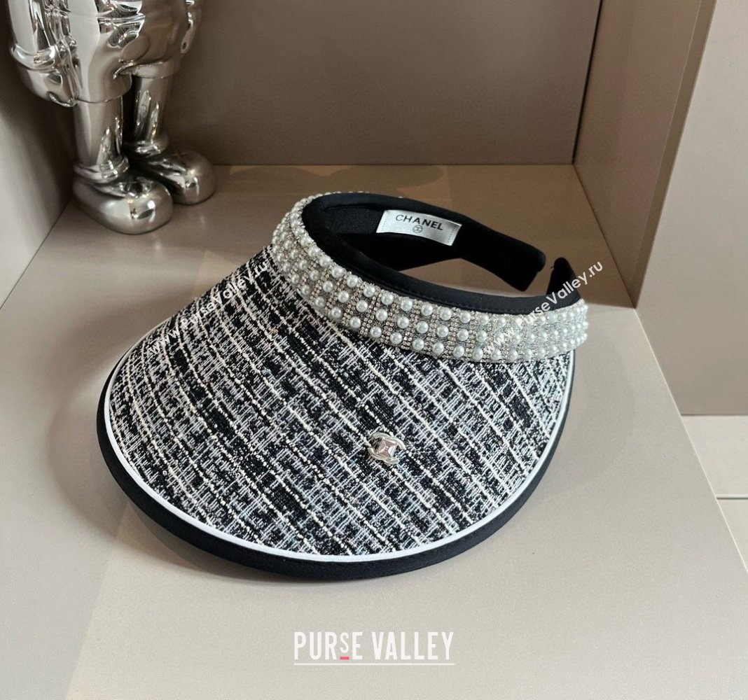 Chanel Tweed Visor Hat with Pearls Black 2024 0618 (A-240619075)