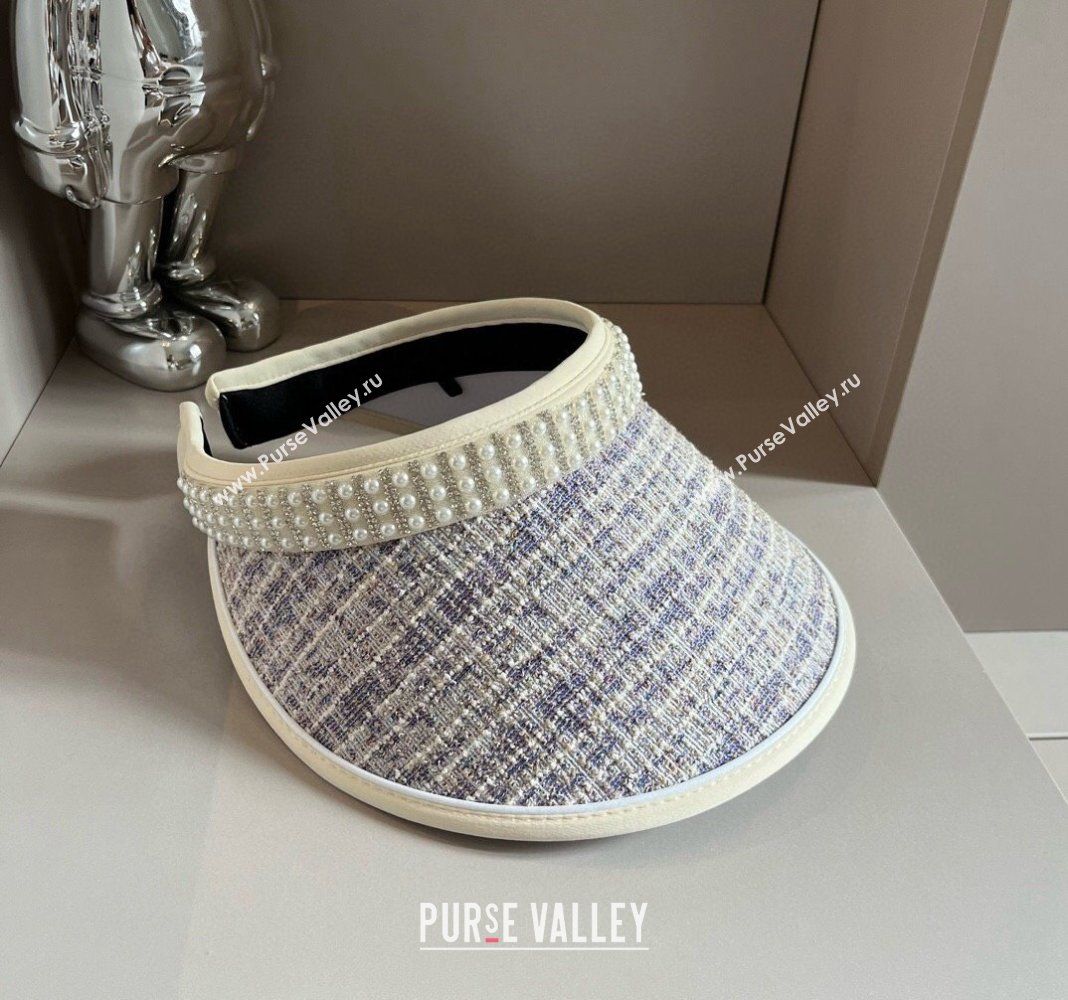 Chanel Tweed Visor Hat with Pearls Purple 2024 0618 (A-240619076)