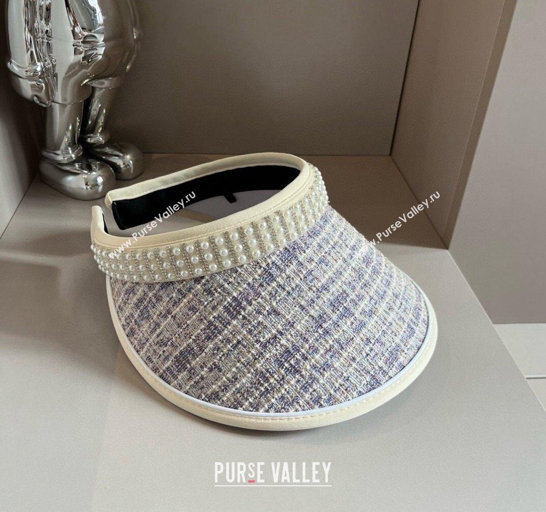 Chanel Tweed Visor Hat with Pearls Purple 2024 0618 (A-240619076)