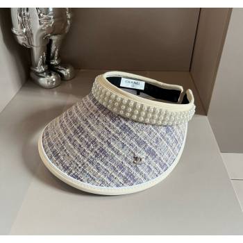 Chanel Tweed Visor Hat with Pearls Purple 2024 0618 (A-240619076)