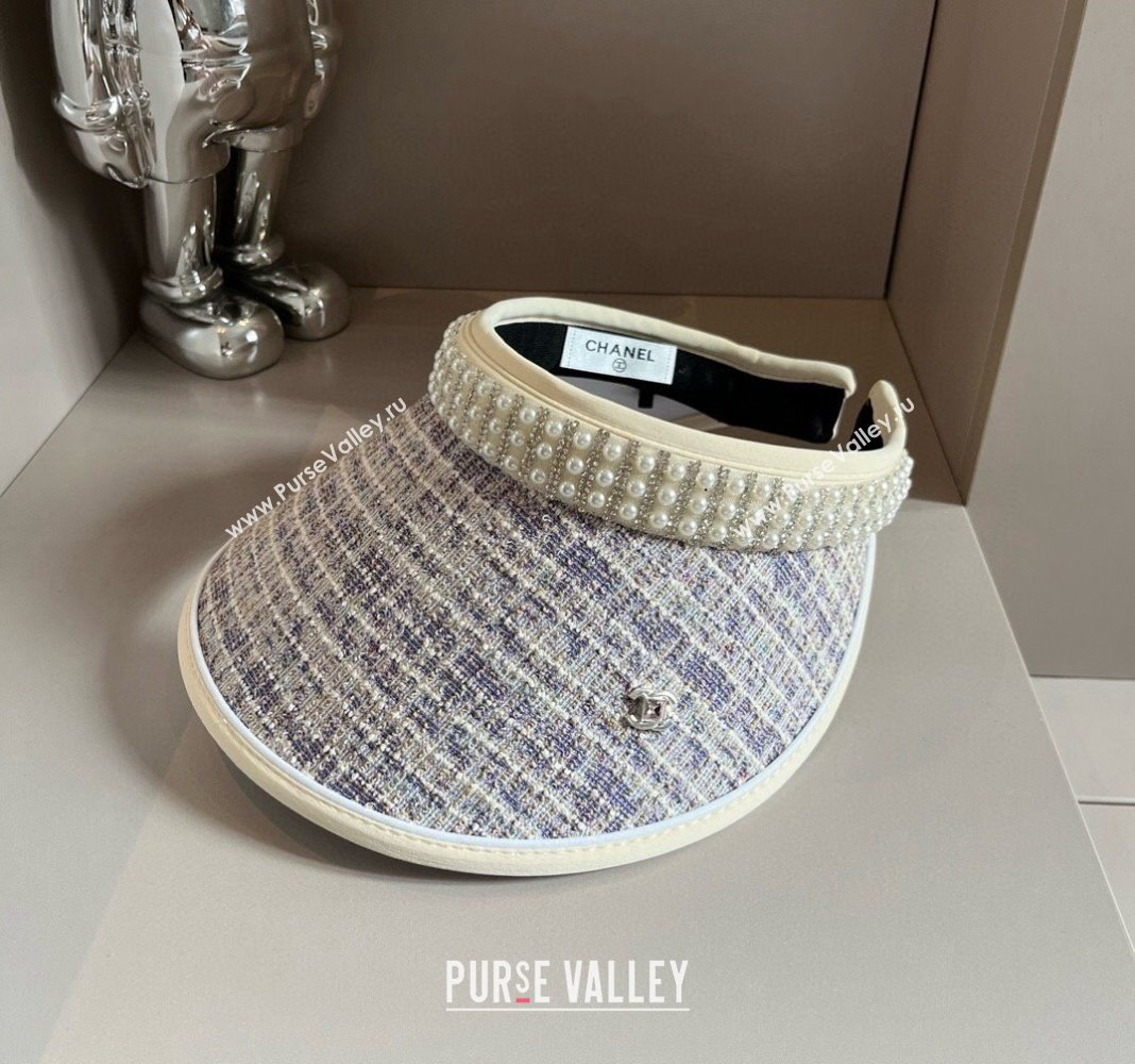 Chanel Tweed Visor Hat with Pearls Purple 2024 0618 (A-240619076)