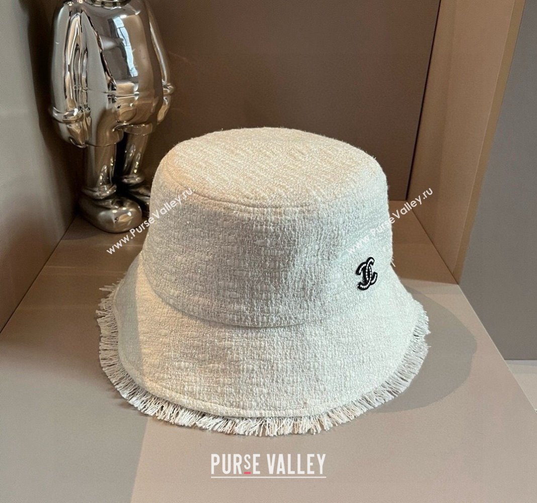 Chanel Tweed Bucket Hat with Fringe White 2024 082201 (XMN-240822106)