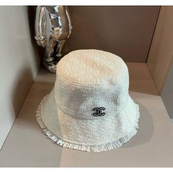 Chanel Tweed Bucket Hat with Fringe White 2024 082201 (XMN-240822106)