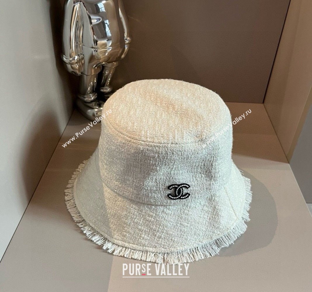 Chanel Tweed Bucket Hat with Fringe White 2024 082201 (XMN-240822106)