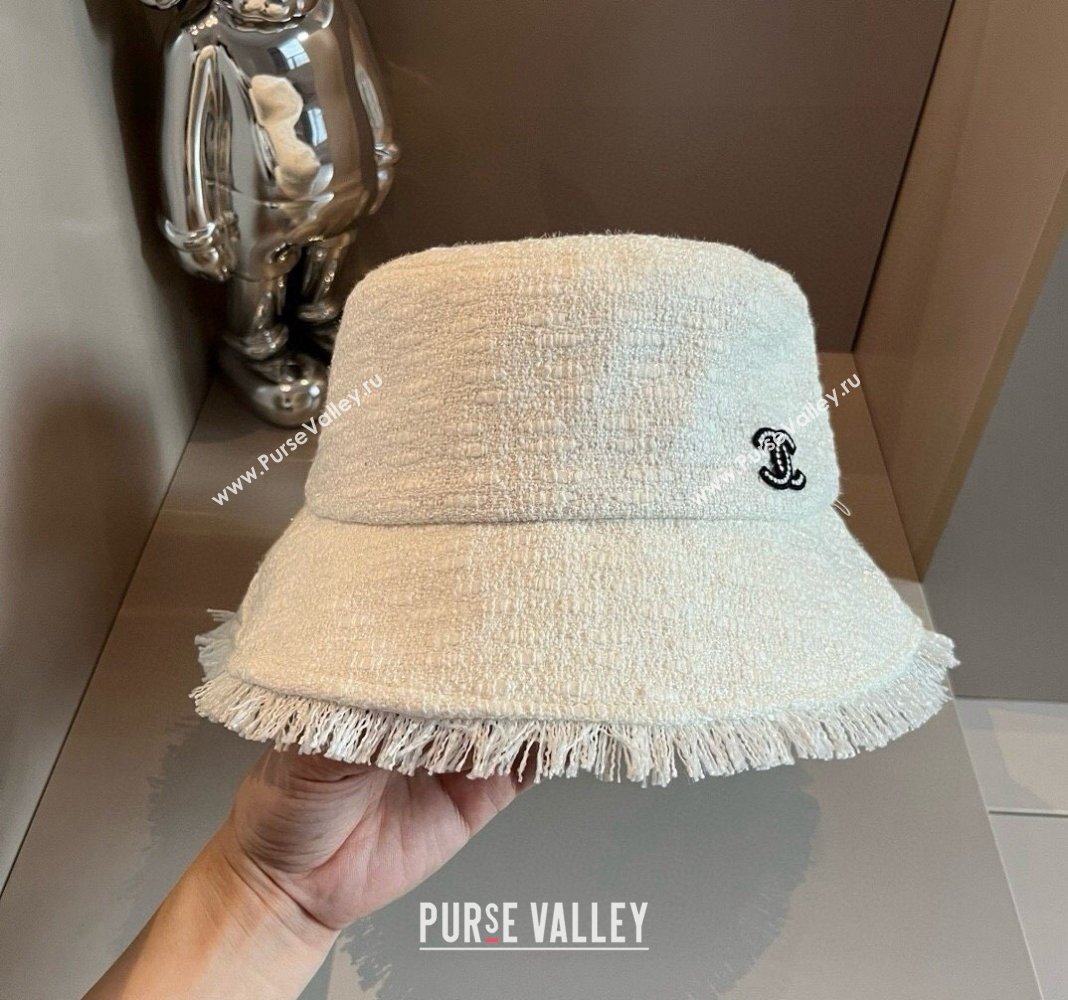 Chanel Tweed Bucket Hat with Fringe White 2024 082201 (XMN-240822106)