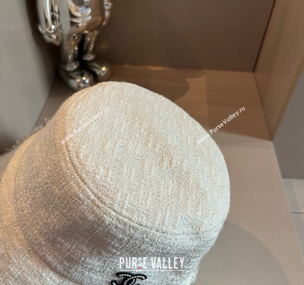 Chanel Tweed Bucket Hat with Fringe White 2024 082201 (XMN-240822106)