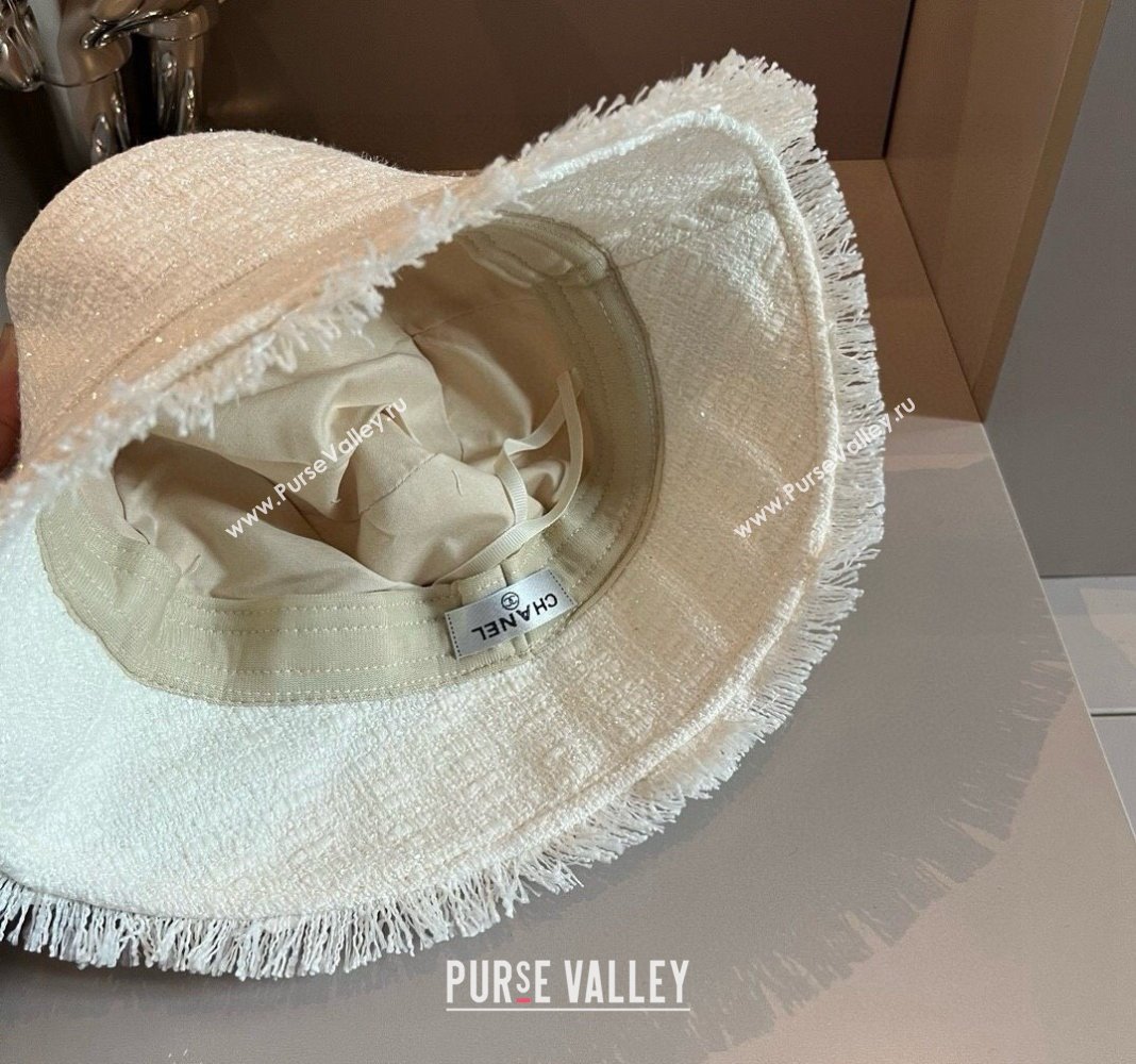 Chanel Tweed Bucket Hat with Fringe White 2024 082201 (XMN-240822106)