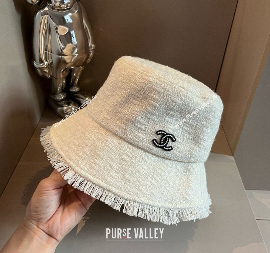 Chanel Tweed Bucket Hat with Fringe White 2024 082201 (XMN-240822106)