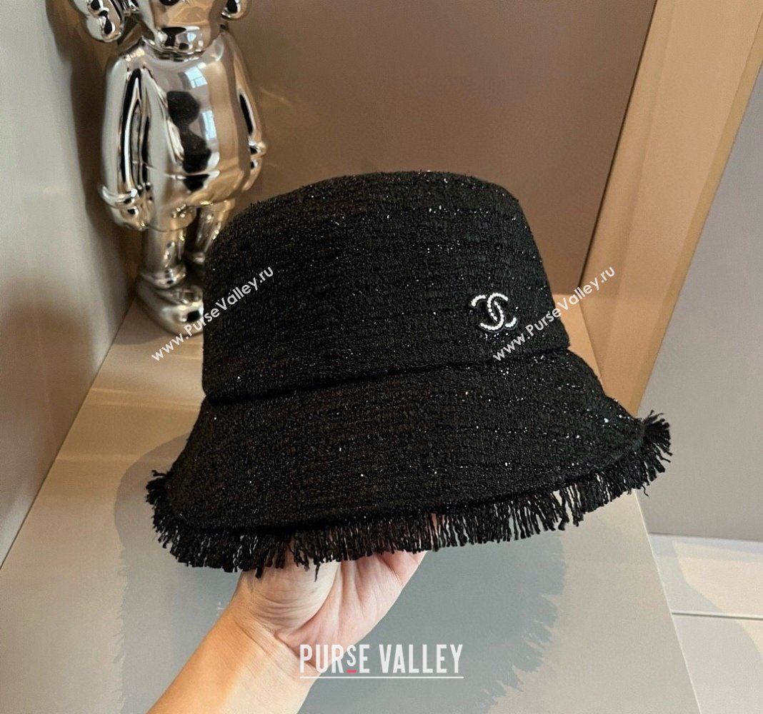 Chanel Tweed Bucket Hat with Fringe Black 2024 082201 (XMN-240822105)