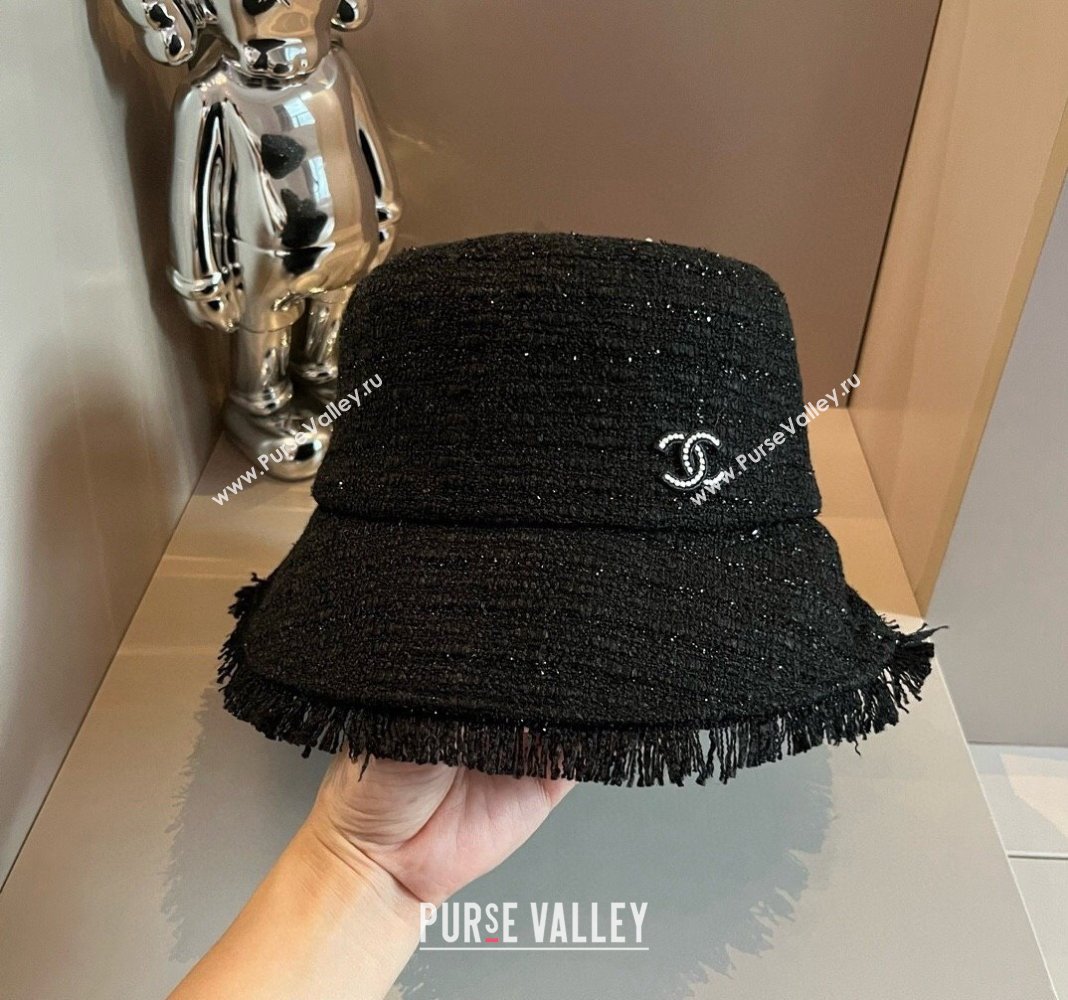 Chanel Tweed Bucket Hat with Fringe Black 2024 082201 (XMN-240822105)