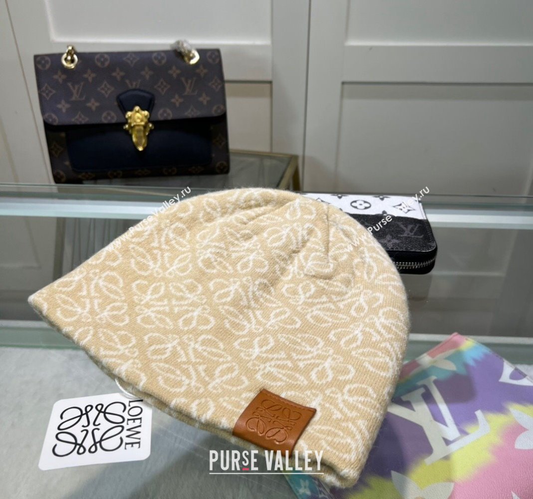 Loewe Anagram Knit hat Beige 2024 LW082302 (MAO-240823023)