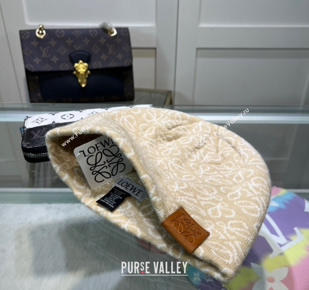 Loewe Anagram Knit hat Beige 2024 LW082302 (MAO-240823023)