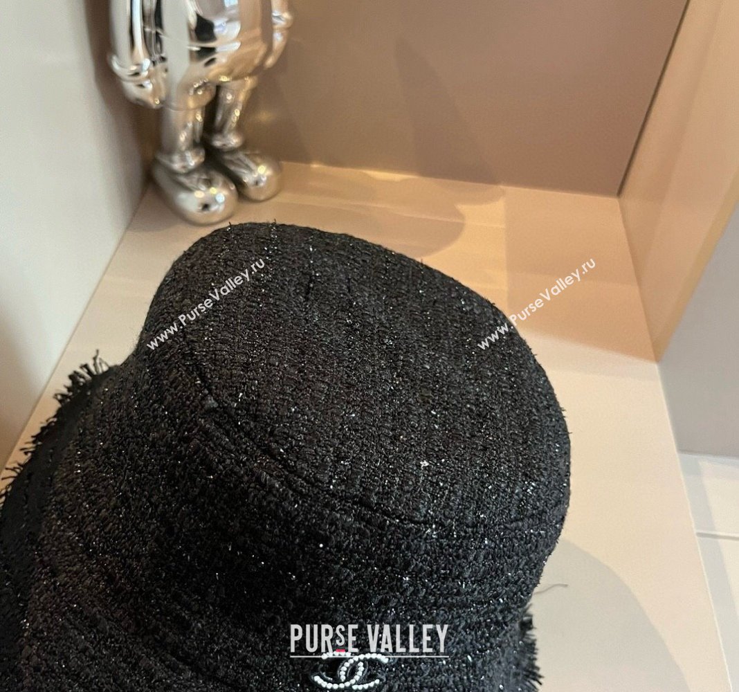Chanel Tweed Bucket Hat with Fringe Black 2024 082201 (XMN-240822105)