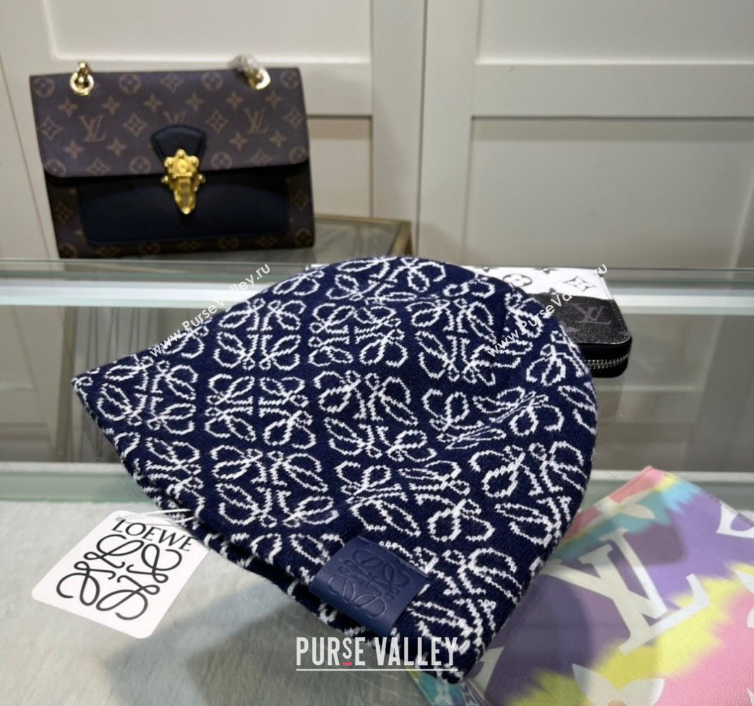 Loewe Anagram Knit hat Navy Blue 2024 LW082302 (MAO-240823026)