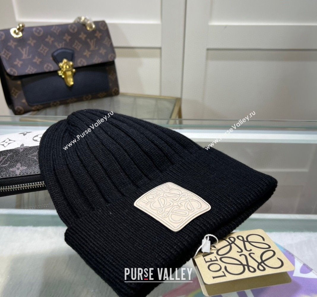 Loewe Logo Patch Knit hat Black/White2 2024 LW082303 (MAO-240823033)