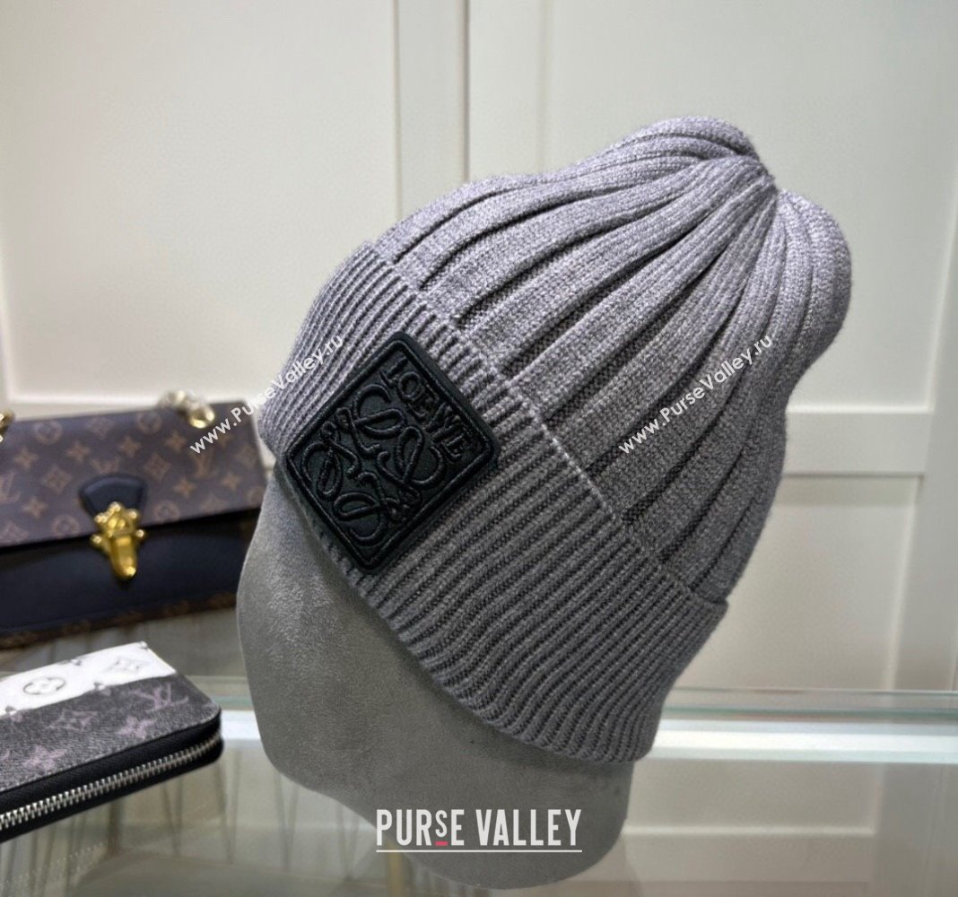 Loewe Logo Patch Knit hat Grey/Black2 2024 LW082303 (MAO-240823034)