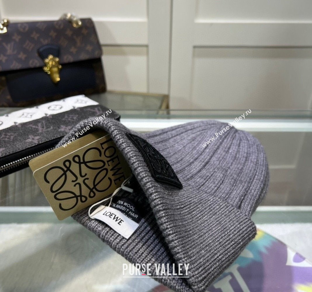 Loewe Logo Patch Knit hat Grey/Black2 2024 LW082303 (MAO-240823034)