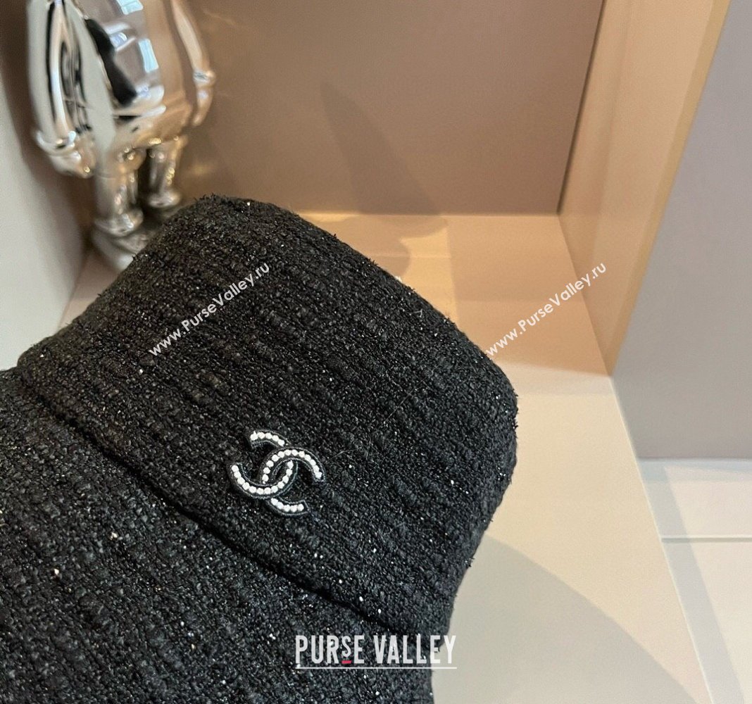 Chanel Tweed Bucket Hat with Fringe Black 2024 082201 (XMN-240822105)