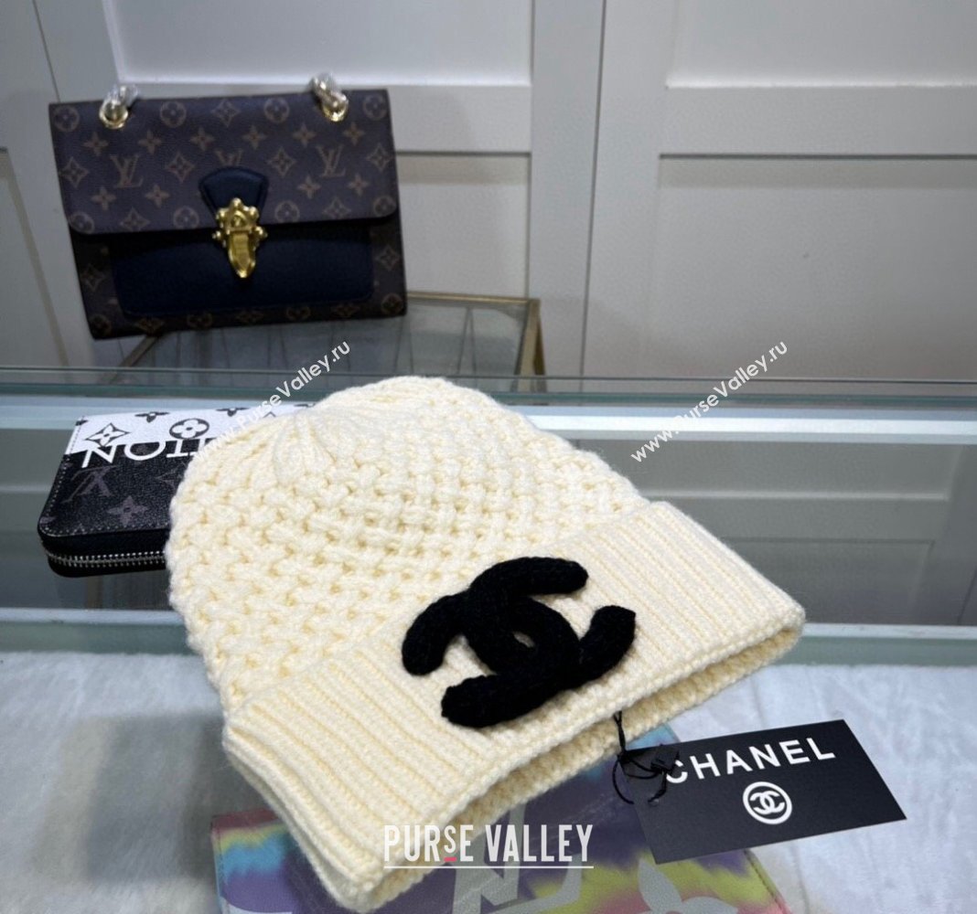 Chanel Knit Hat with Maxi CC Beige 2024 CH082301 (MAO-240823063)