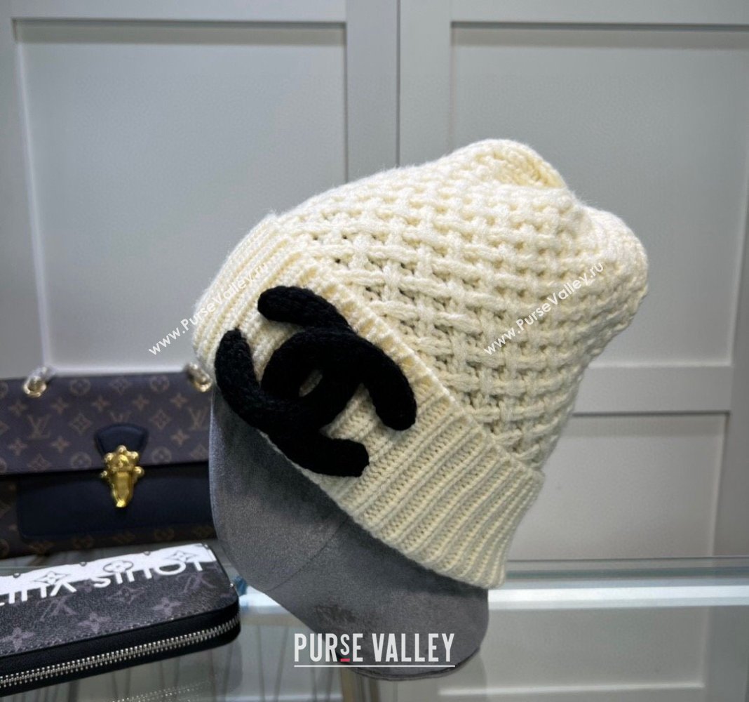 Chanel Knit Hat with Maxi CC Beige 2024 CH082301 (MAO-240823063)