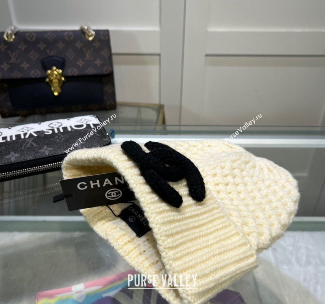 Chanel Knit Hat with Maxi CC Beige 2024 CH082301 (MAO-240823063)