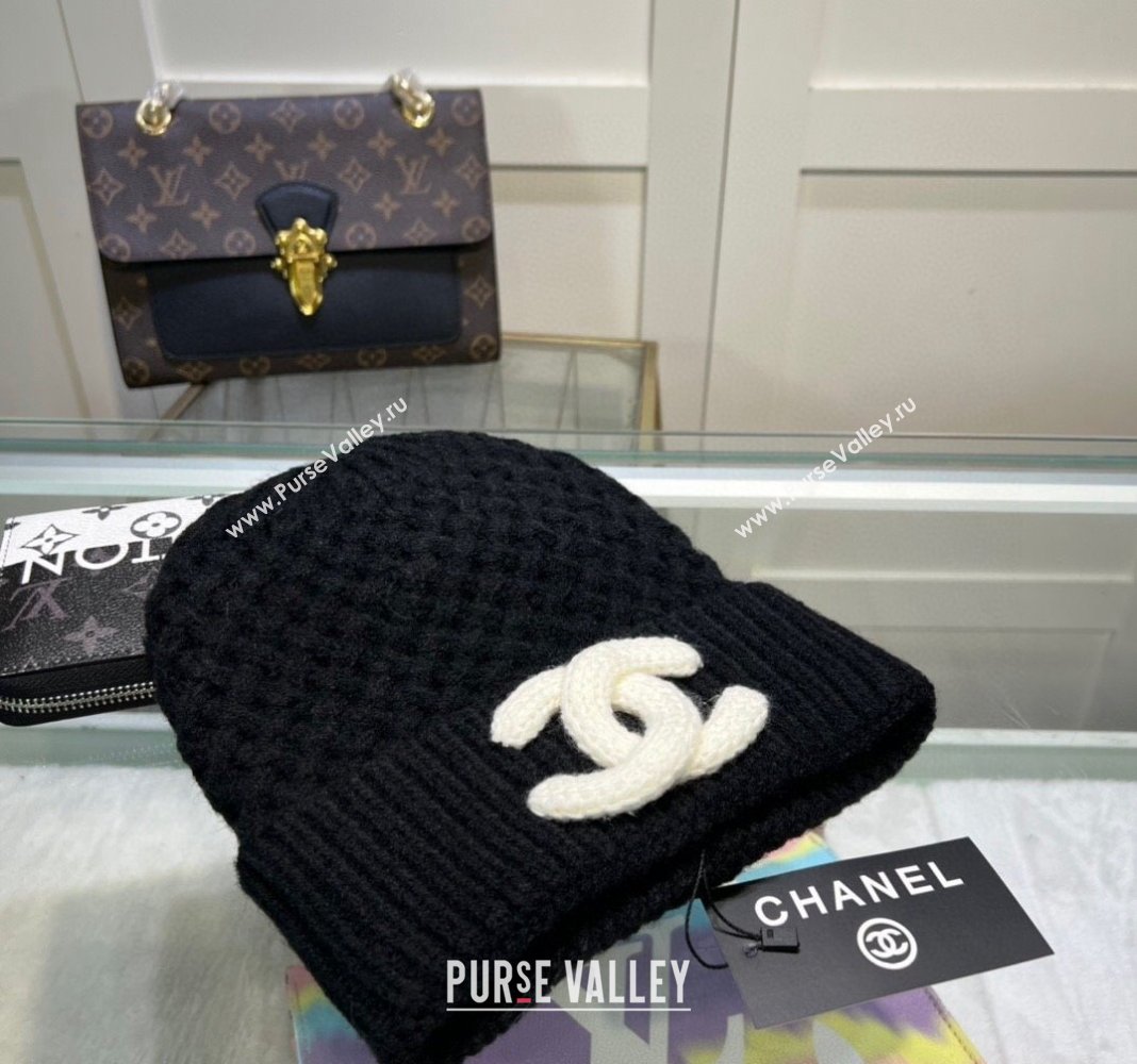 Chanel Knit Hat with Maxi CC Black 2024 CH082301 (MAO-240823065)