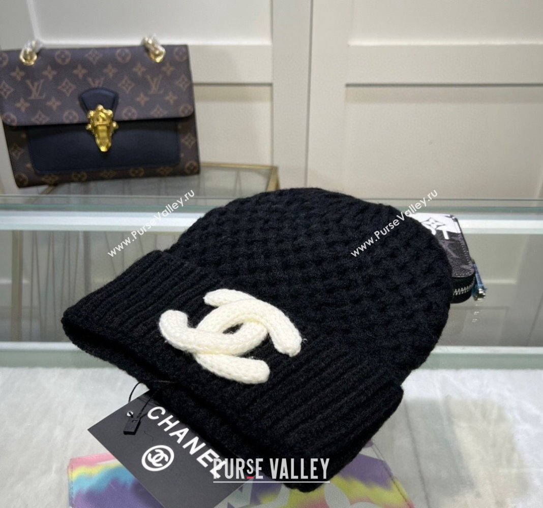 Chanel Knit Hat with Maxi CC Black 2024 CH082301 (MAO-240823065)