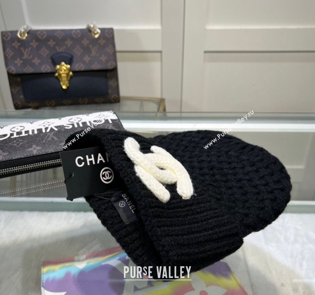 Chanel Knit Hat with Maxi CC Black 2024 CH082301 (MAO-240823065)