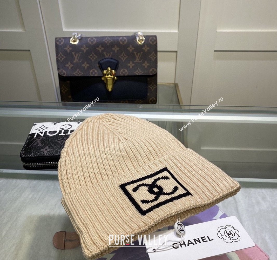 Chanel Knit Hat with Framed CC Beige 2024 CH082303 (MAO-240823071)