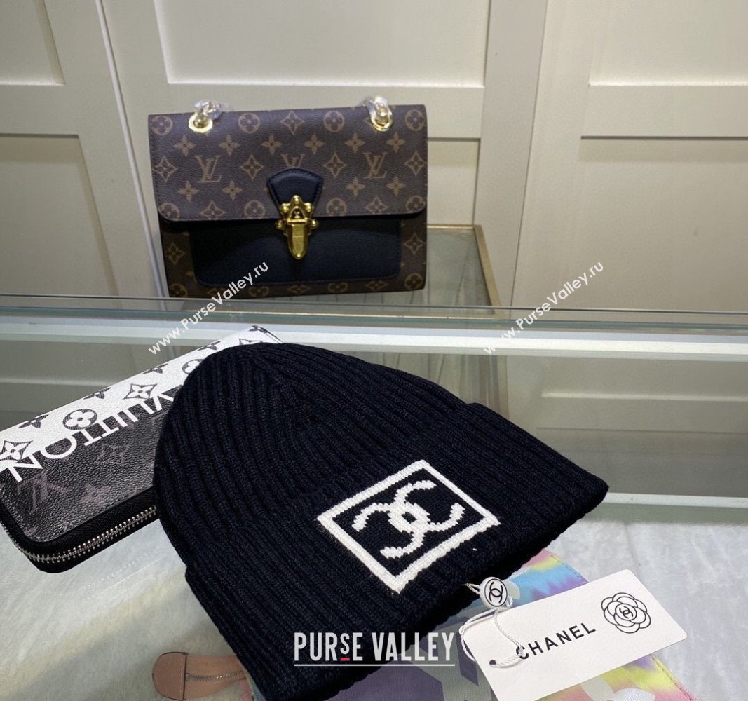 Chanel Knit Hat with Framed CC Black 2024 CH082303 (MAO-240823074)