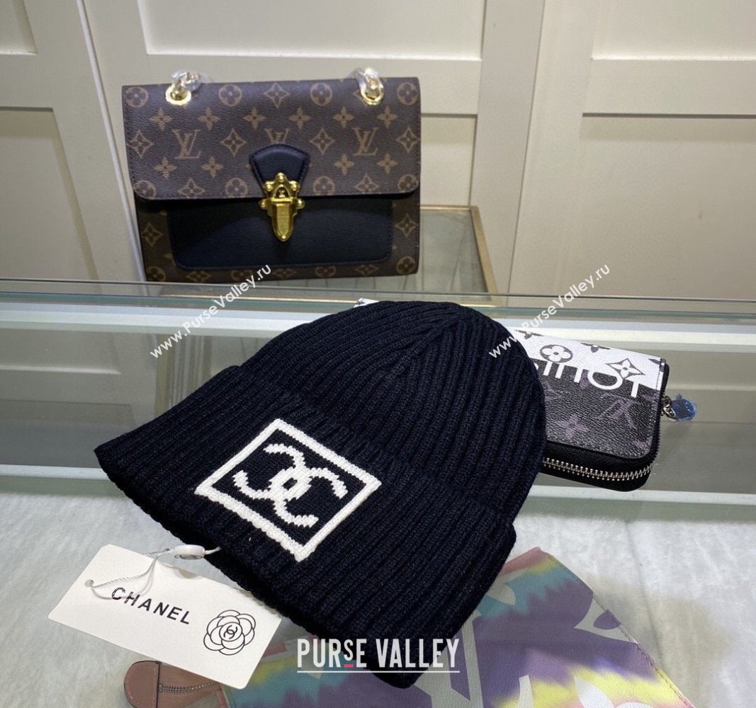 Chanel Knit Hat with Framed CC Black 2024 CH082303 (MAO-240823074)