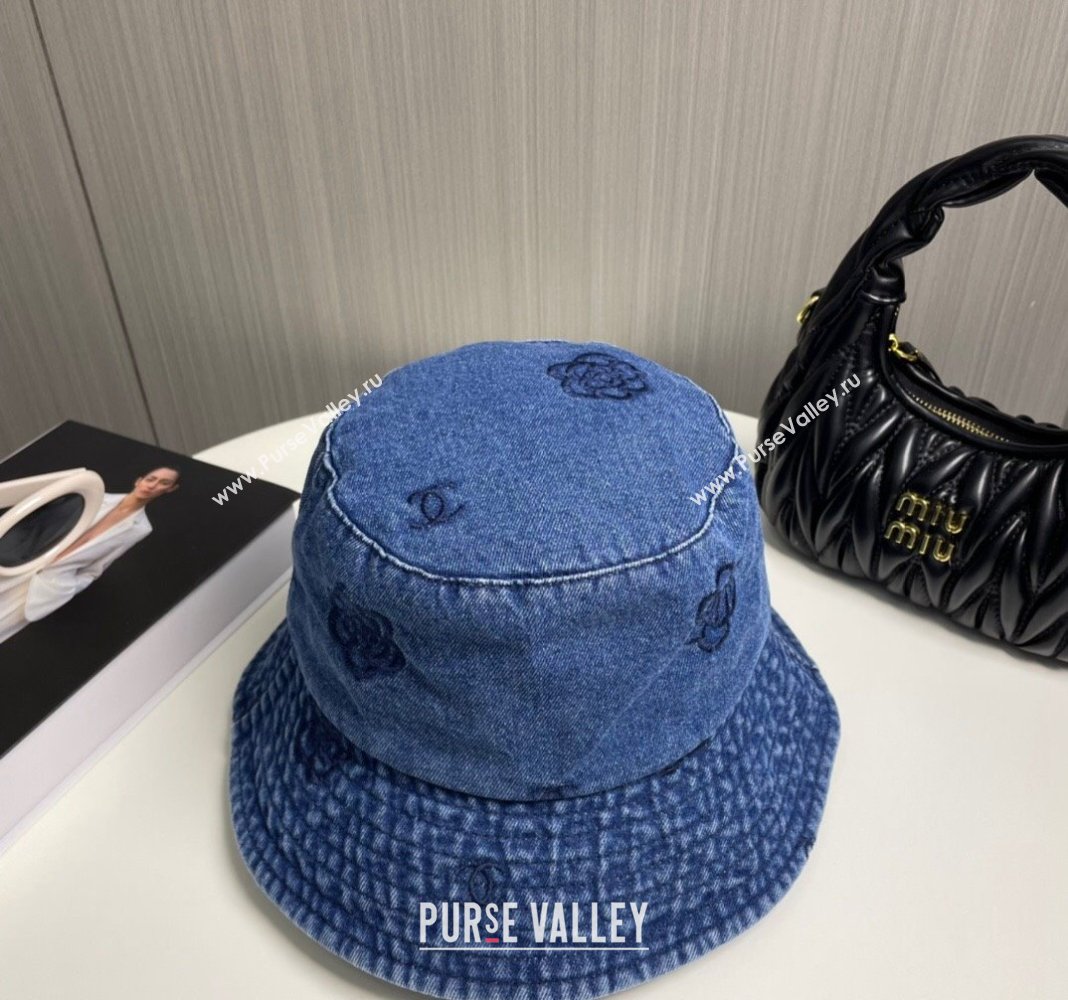 Chanel Camellia Denim Bucket Hat Blue 2024 CH082304 (MAO-240823075)