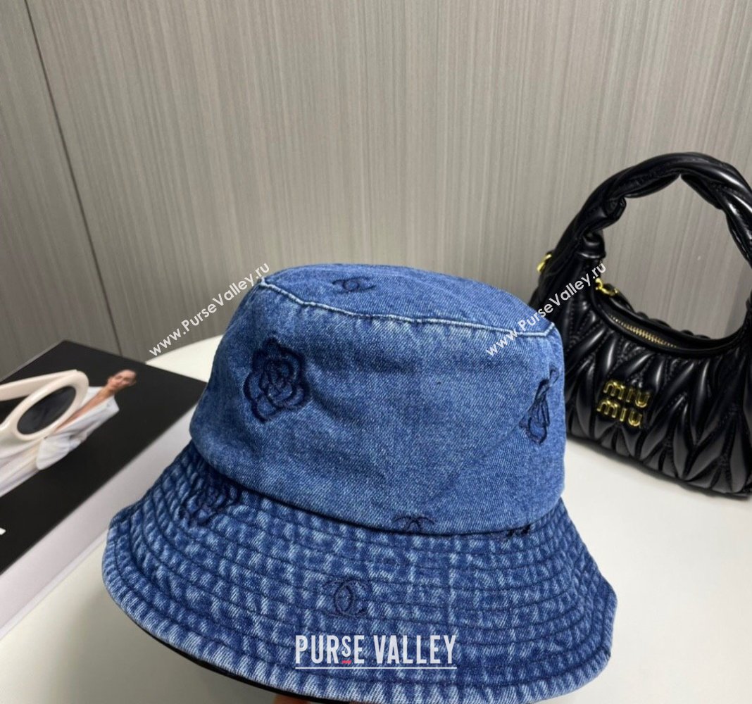 Chanel Camellia Denim Bucket Hat Blue 2024 CH082304 (MAO-240823075)