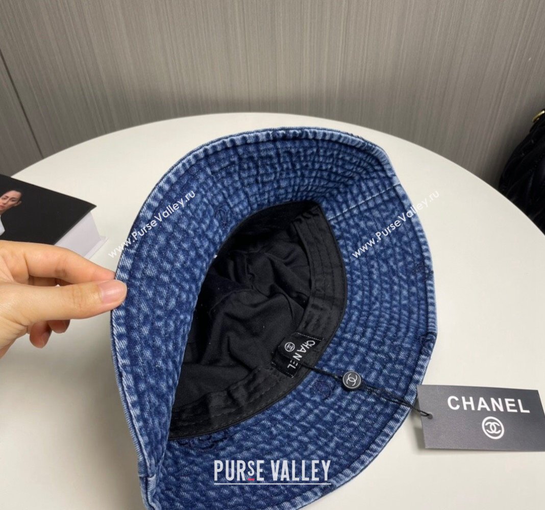 Chanel Camellia Denim Bucket Hat Blue 2024 CH082304 (MAO-240823075)