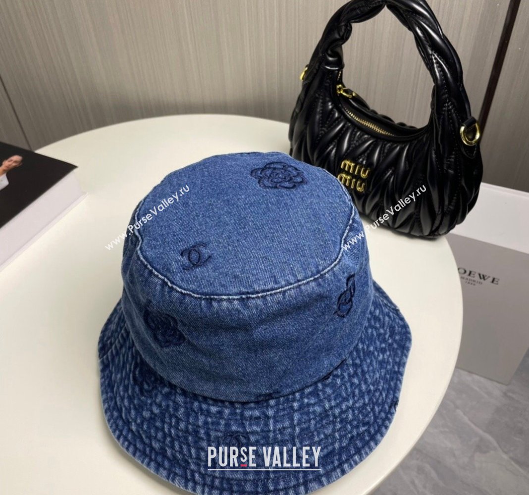 Chanel Camellia Denim Bucket Hat Blue 2024 CH082304 (MAO-240823075)