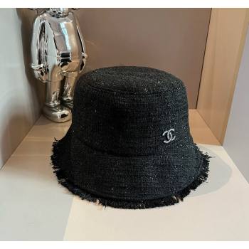 Chanel Tweed Bucket Hat with Fringe Black 2024 082201 (XMN-240822105)