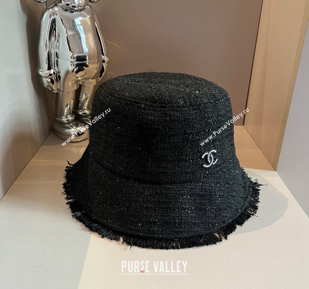 Chanel Tweed Bucket Hat with Fringe Black 2024 082201 (XMN-240822105)