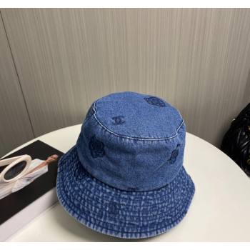 Chanel Camellia Denim Bucket Hat Blue 2024 CH082304 (MAO-240823075)