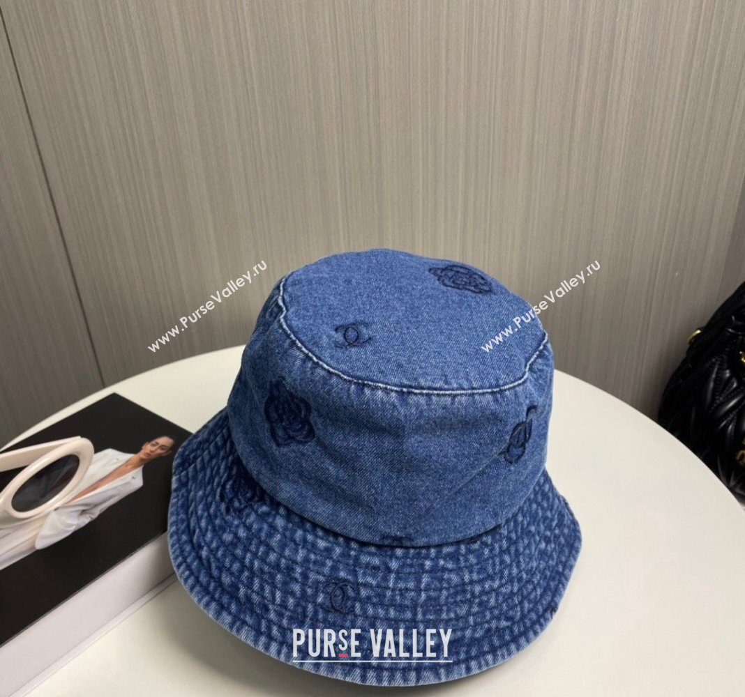 Chanel Camellia Denim Bucket Hat Blue 2024 CH082304 (MAO-240823075)