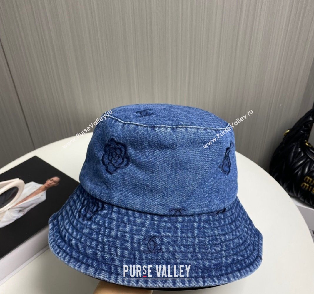 Chanel Camellia Denim Bucket Hat Blue 2024 CH082304 (MAO-240823075)