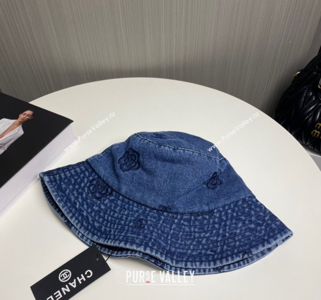 Chanel Camellia Denim Bucket Hat Blue 2024 CH082304 (MAO-240823075)