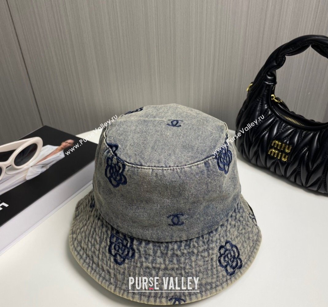 Chanel Camellia Denim Bucket Hat Grey 2024 CH082304 (MAO-240823076)