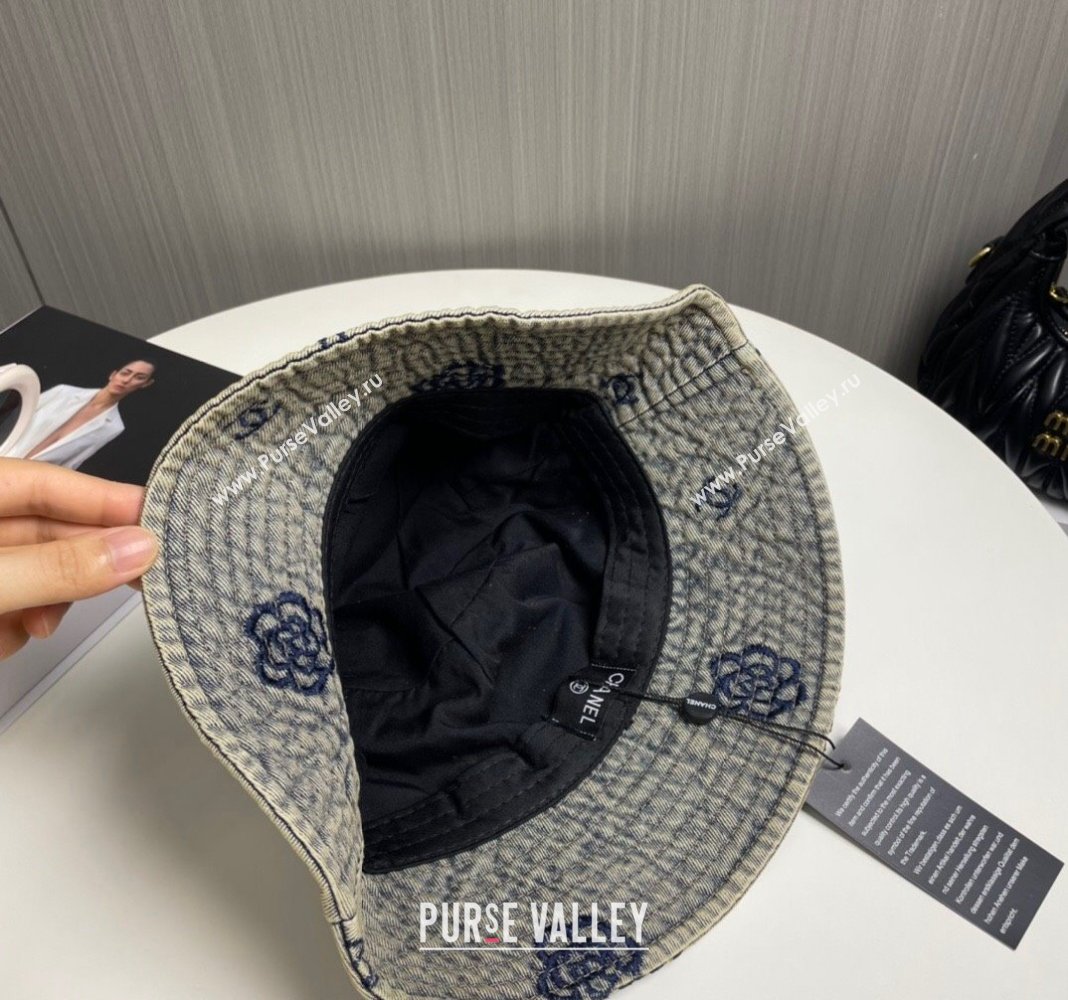 Chanel Camellia Denim Bucket Hat Grey 2024 CH082304 (MAO-240823076)