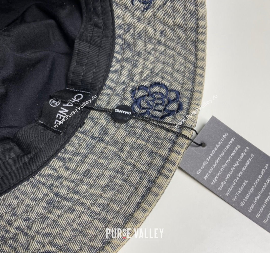 Chanel Camellia Denim Bucket Hat Grey 2024 CH082304 (MAO-240823076)